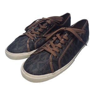 •Michael Kors Women's 10 M City Sneaker Brown Leather MK Signature Logo Shoes